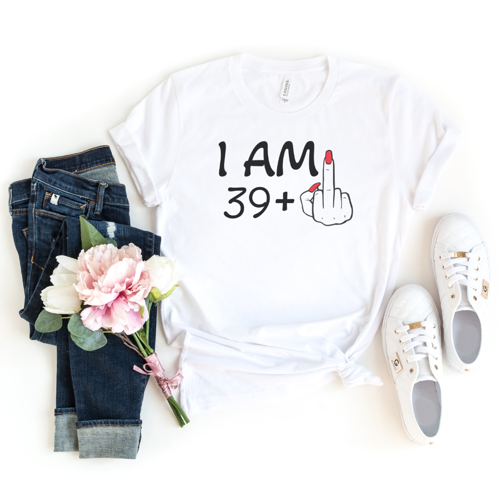 Shirts & Tops-I'm 39 + 1 - Custom Birthday T-Shirt (ANY AGE)-S-White-Jack N Roy