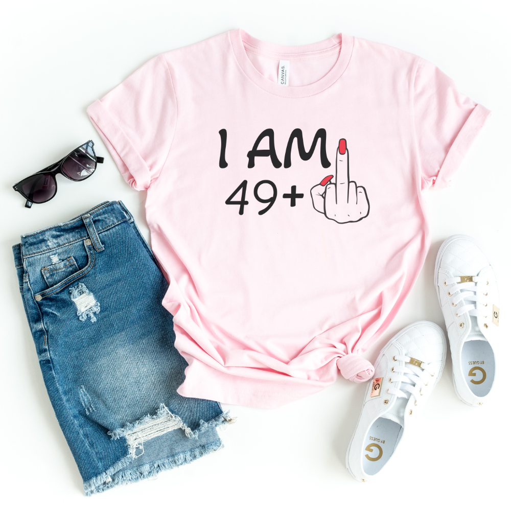 Shirts & Tops-I'M 49 + 1 - Custom Birthday T-Shirt (ANY AGE)-S-Pink-Jack N Roy
