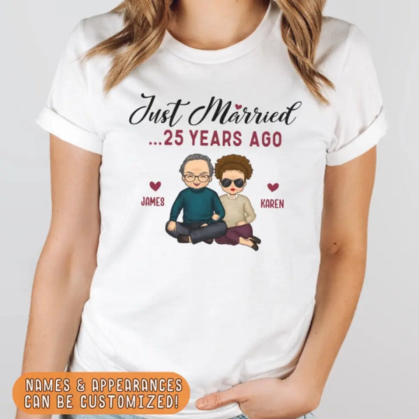 T-Shirt-Just Married... Years Ago - Personalized Unisex T-Shirt for Couples | Funny Couple Tee | Couple Gifts-JackNRoy