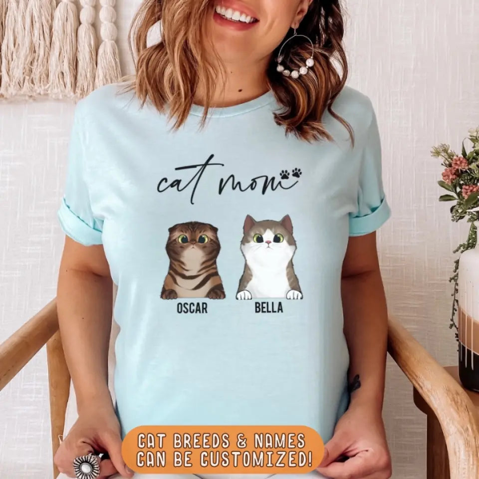 Shirts & Tops-Cat Mom - Personalized Unisex T-Shirt for Cat Moms | Pet Lover Shirt | Cat Mom Gift-JackNRoy