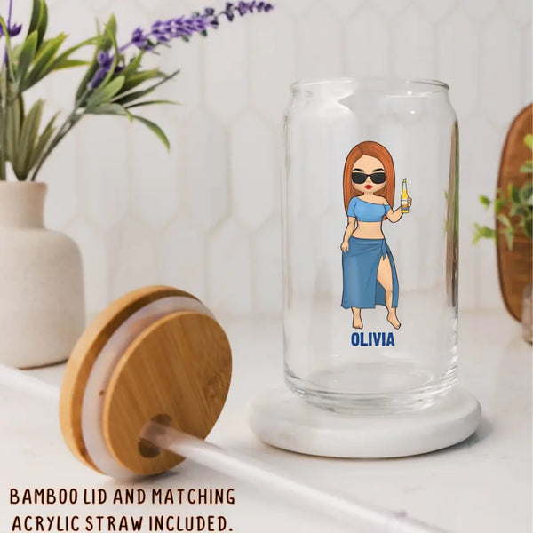 Glass Can-The Beach is Calling- Personalized Glass Can (16oz) | Summer Gift | Custom Tumbler-JackNRoy