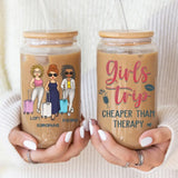 Glass Can-Girls Trip Cheaper Than Therapy - Personalized Glass Can (16oz) | Gift for Besties | Custom Tumbler-JackNRoy