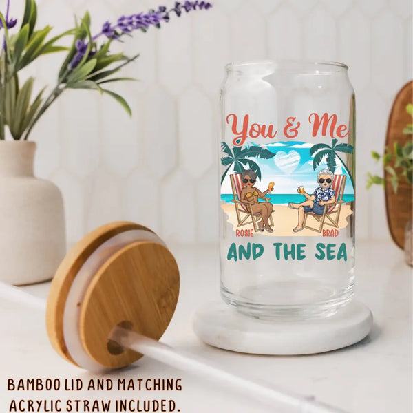 Glass Can-You & Me And The Sea - Personalized Glass Can (16oz) | Couples Gift | Custom Tumbler-JackNRoy