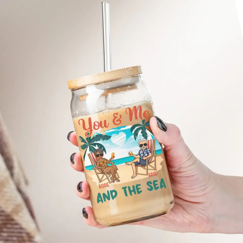 Glass Can-You & Me And The Sea - Personalized Glass Can (16oz) | Couples Gift | Custom Tumbler-JackNRoy