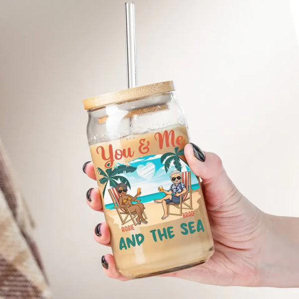 Glass Can-You & Me And The Sea - Personalized Glass Can (16oz) | Couples Gift | Custom Tumbler-JackNRoy