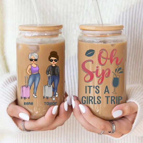 Glass Can-Oh Sip, It's a Girls Trip - Personalized Glass Can (16oz) | Gift for Besties | Custom Tumbler-JackNRoy