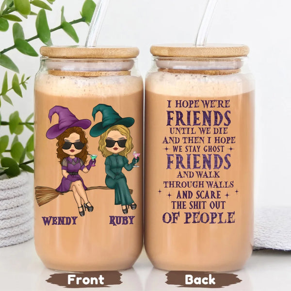 Glass Can-Ghost Friends - Personalized Glass Can (16oz) for Besties | Friends Gift | Halloween Gift-JackNRoy