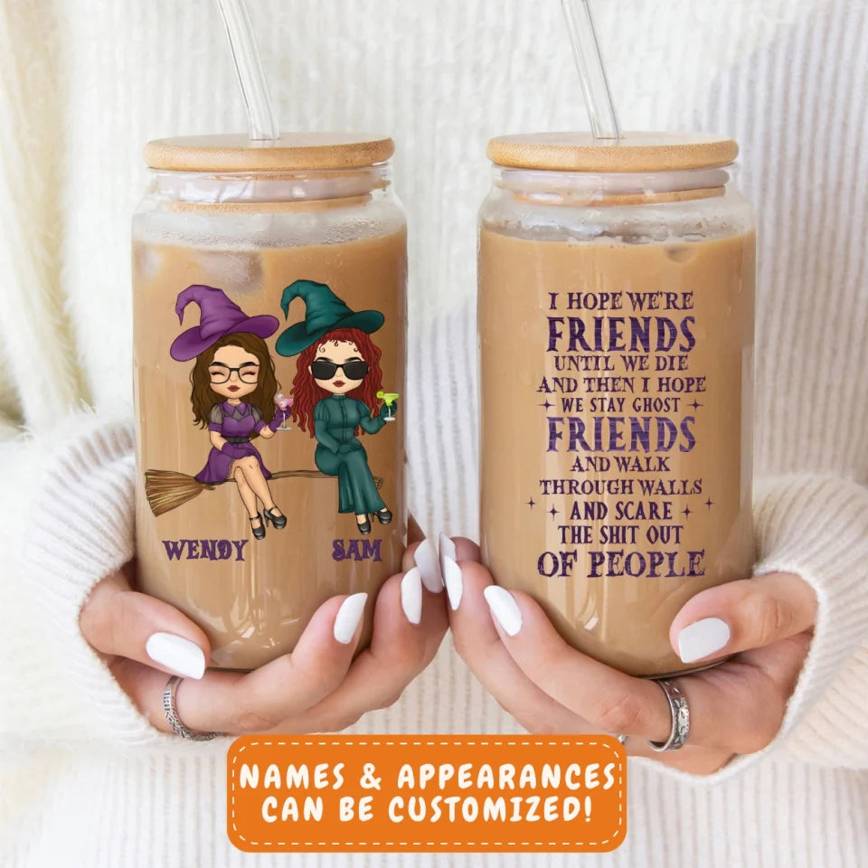 Glass Can-Ghost Friends - Personalized Glass Can (16oz) for Besties | Friends Gift | Halloween Gift-JackNRoy