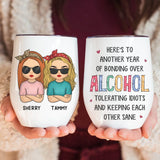 Wine Tumbler-Keeping Each Other Sane - Personalized Wine Tumbler (12oz) | Gift for Besties | Sisters Tumbler-Wine Tumbler-White-JackNRoy
