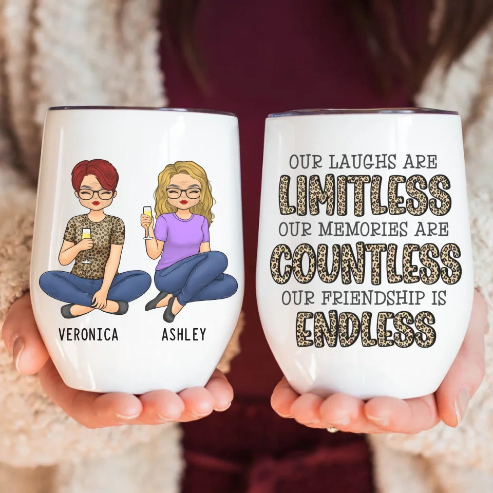 Wine Tumbler-Endless Friendship - Personalized Wine Tumbler (12oz) | Besties Tumbler | Gift for Best Friends-Wine Tumbler-White-JackNRoy