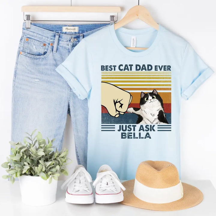 Shirts & Tops-Best Cat Dad Ever - Personalized Unisex T-Shirt / Sweatshirt-Unisex T-Shirt-Heather Ice Blue-Jack N Roy