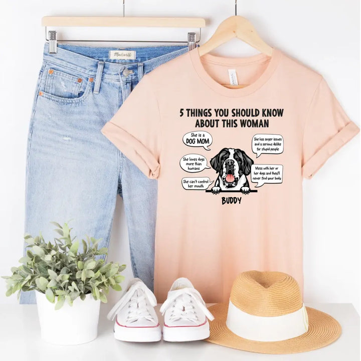 Shirts & Tops-5 Things You Should Know - Personalized Unisex T-Shirt - Dog Mom Gift-Unisex T-Shirt-Heather Peach-Jack N Roy