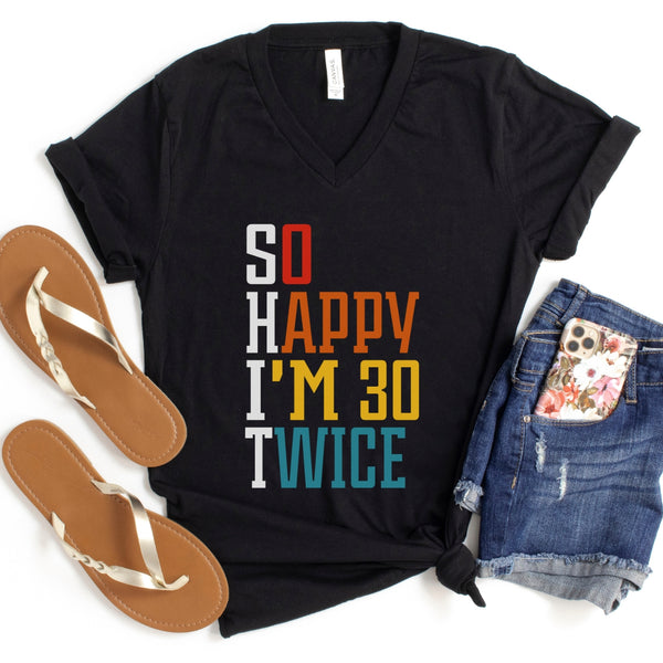 V-Neck Shirt-S.H.I.T. 60 Birthday V-Neck-S-Black-Jack N Roy