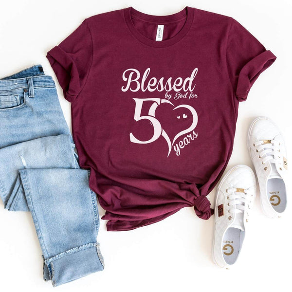 T-Shirt-Blessed For 50 Years T-Shirt-S-Maroon-Jack N Roy