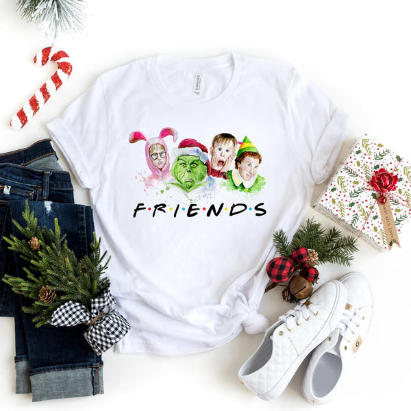 T-Shirt-Christmas Favorite Friends T-Shirt-S-White-Jack N Roy