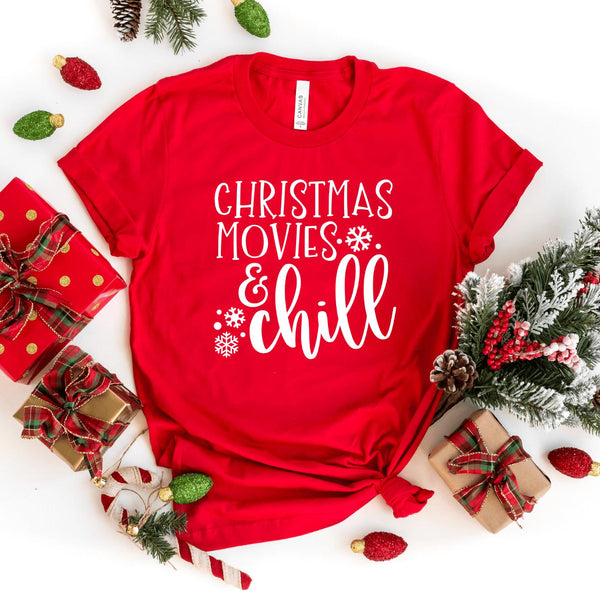 T-Shirt-Christmas Movies & Chill T-Shirt-S-Red-Jack N Roy