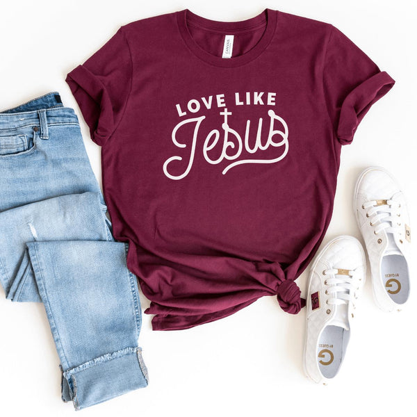 T-Shirt-Love Like Jesus T-Shirt-S-Maroon-Jack N Roy