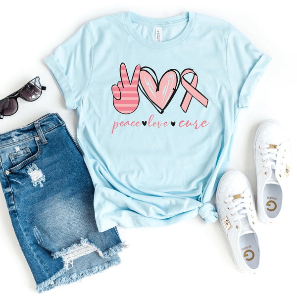 T-Shirt-Peace, Love, Cure T-Shirt 🎗️-S-Heather Ice Blue-Jack N Roy