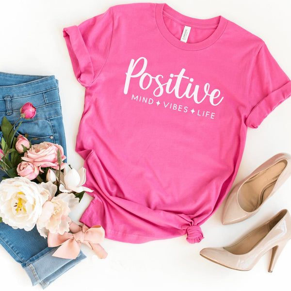T-Shirt-Positive Mind, Vibes, Life T-Shirt-S-Charity Pink-Jack N Roy
