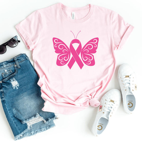 T-Shirt-Ribbon Butterfly T-Shirt 🎗️-S-Pink-Jack N Roy