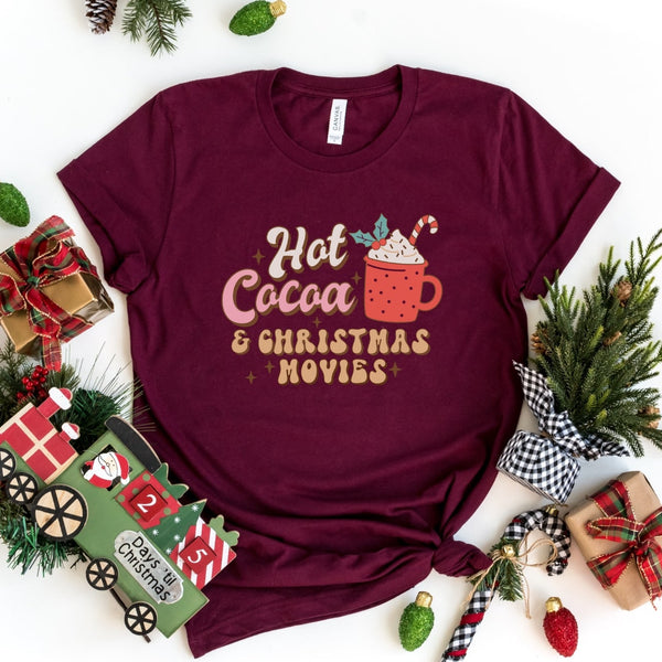 T-Shirt-Hot Cocoa & Christmas Movies T-Shirt-S-Maroon-Jack N Roy