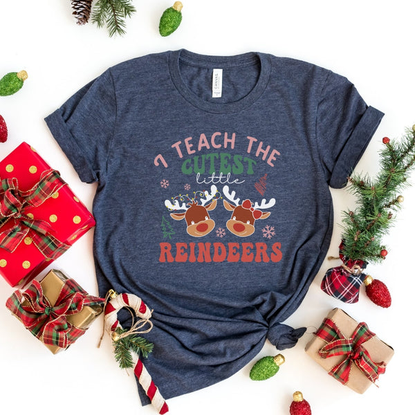 T-Shirt-I Teach The Cutest Little Reindeers T-Shirt-S-Heather Navy-Jack N Roy