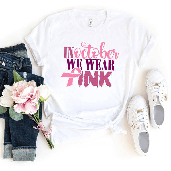 T-Shirt-In October We Wear Pink T-Shirt 🎗️-S-White-Jack N Roy