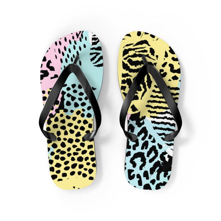 Shoes-Abstract Animal Print Flip Flops-M-Black-Jack N Roy