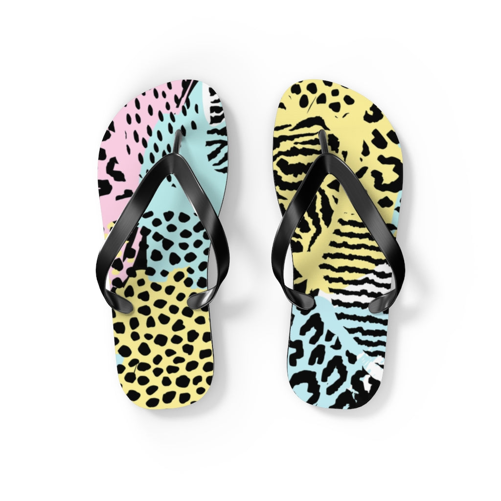 Shoes-Abstract Animal Print Flip Flops-S-Black-Jack N Roy