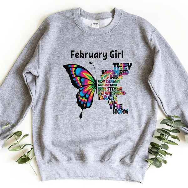 Sweatshirt-Butterfly Birthday Girl Sweatshirt (Customize Your Month)-S-Sport Grey-Jack N Roy