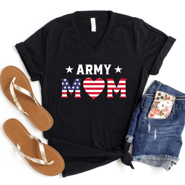 V-Neck Shirt-Army Mom V-Neck-S-Black-Jack N Roy