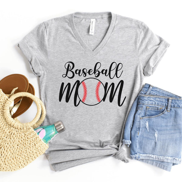 V-Neck Shirt-Baseball Mom V-Neck-S-Athletic Heather-Jack N Roy