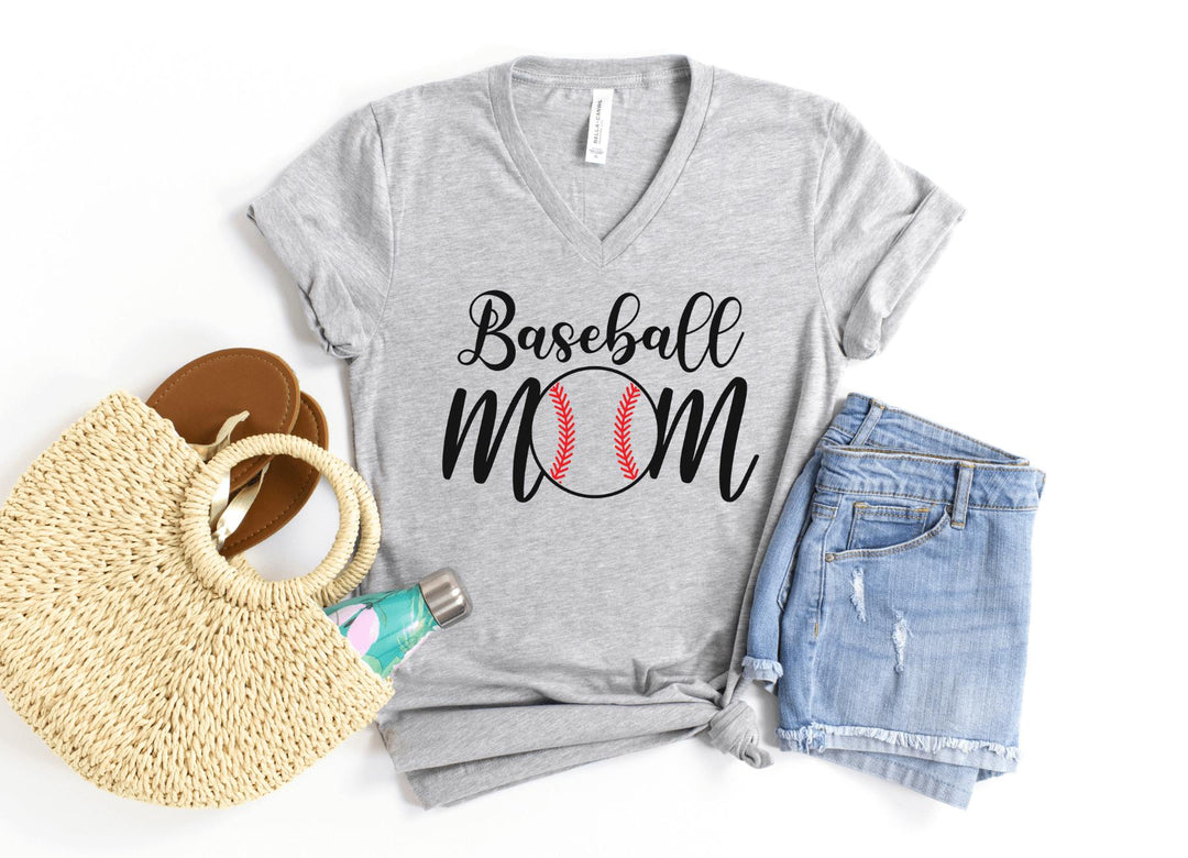 V-Neck Shirt-Baseball Mom V-Neck-S-Athletic Heather-Jack N Roy