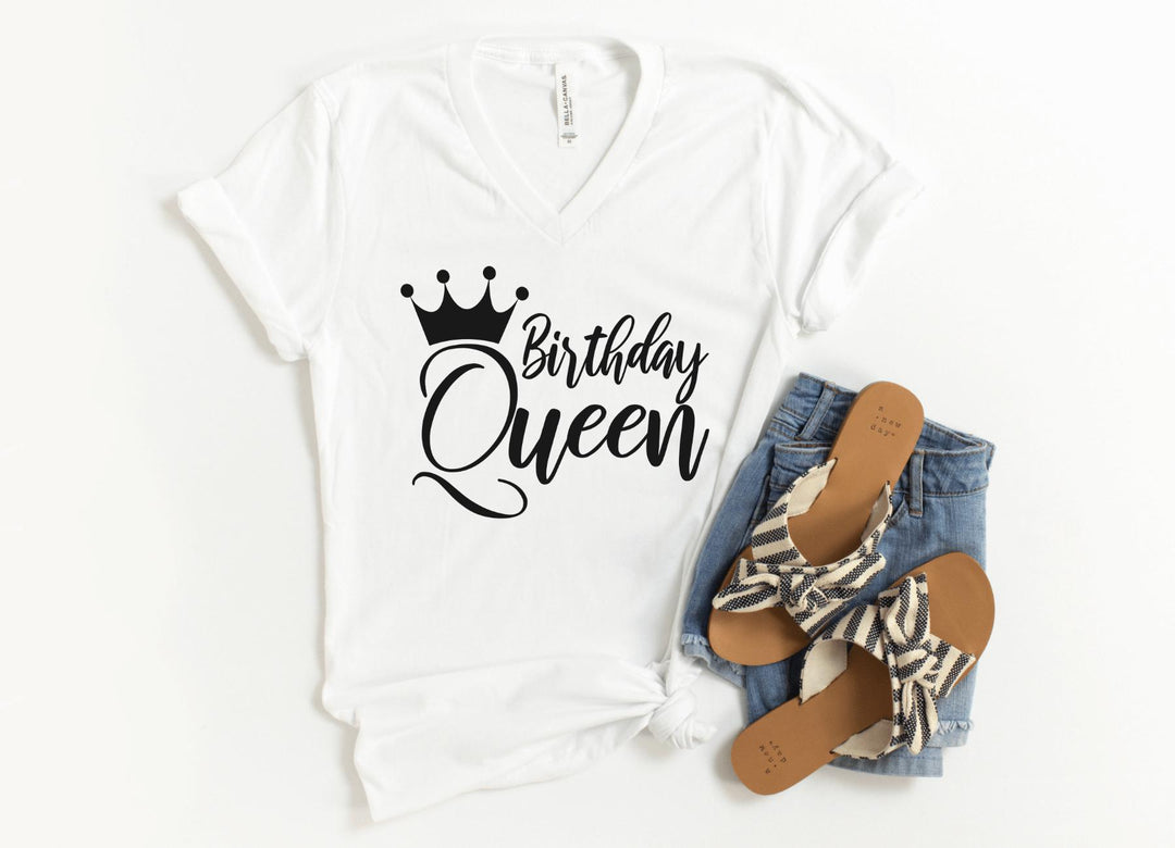 V-Neck Shirt-Birthday Queen V-Neck-S-White-Jack N Roy