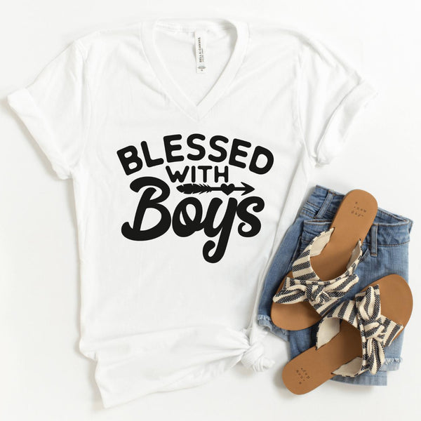 V-Neck Shirt-Blessed With Boys V-Neck-S-White-Jack N Roy