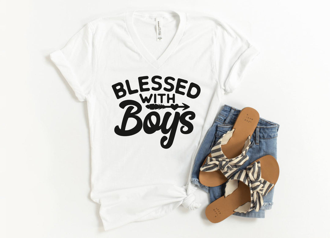 V-Neck Shirt-Blessed With Boys V-Neck-S-White-Jack N Roy