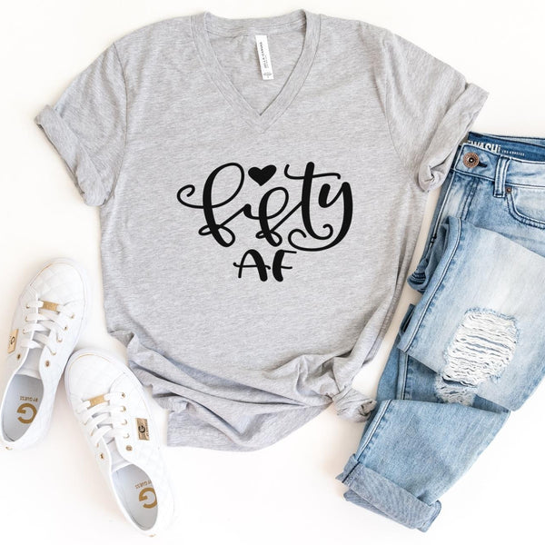 V-Neck Shirt-Fifty AF V-Neck-S-Athletic Heather-Jack N Roy