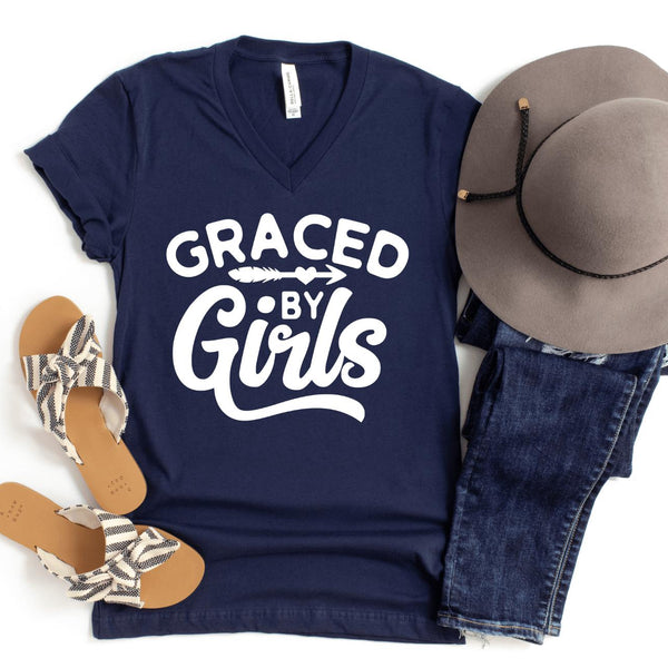 V-Neck Shirt-Graced By Girls V-Neck-S-Navy-Jack N Roy