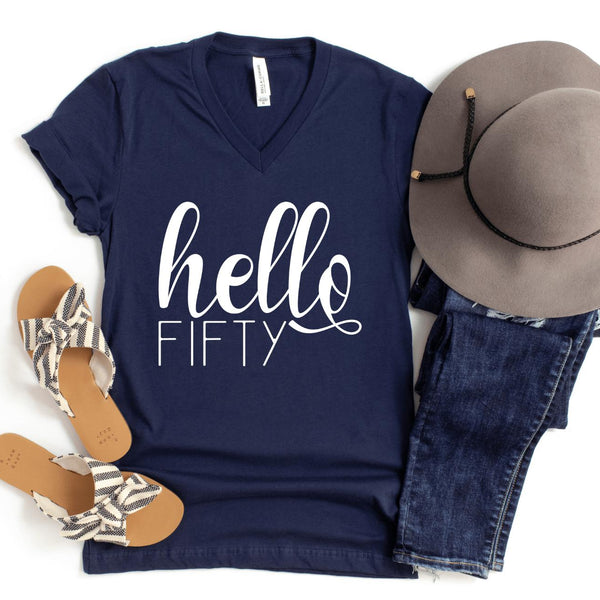 V-Neck Shirt-Hello Fifty V-Neck-S-Navy-Jack N Roy
