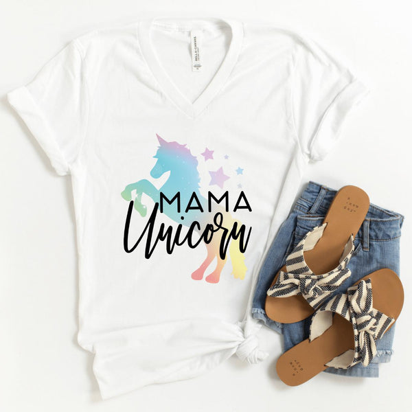 V-Neck Shirt-Mama Unicorn V-Neck-S-White-Jack N Roy