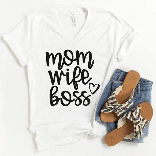 V-Neck Shirt-Mom Wife Boss V-Neck-S-White-Jack N Roy