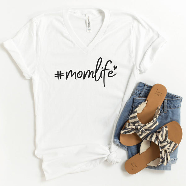 V-Neck Shirt-#momlife V-Neck-S-White-Jack N Roy