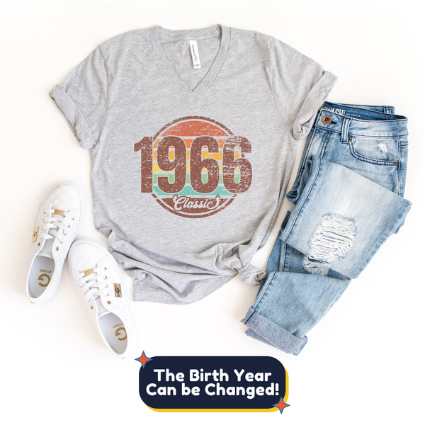 V-Neck Shirt-Classic Custom Birthday V-Neck (Customize Your Year)-S-Athletic Heather-Jack N Roy