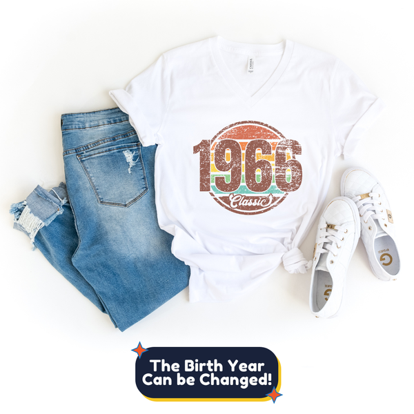 V-Neck Shirt-Classic Custom Birthday V-Neck (Customize Your Year)-S-White-Jack N Roy