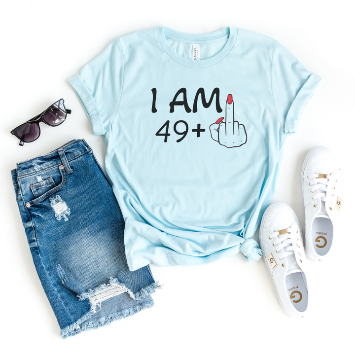 Shirts & Tops-I'M 49 + 1 - Custom Birthday T-Shirt (ANY AGE)-S-Heather Ice Blue-Jack N Roy