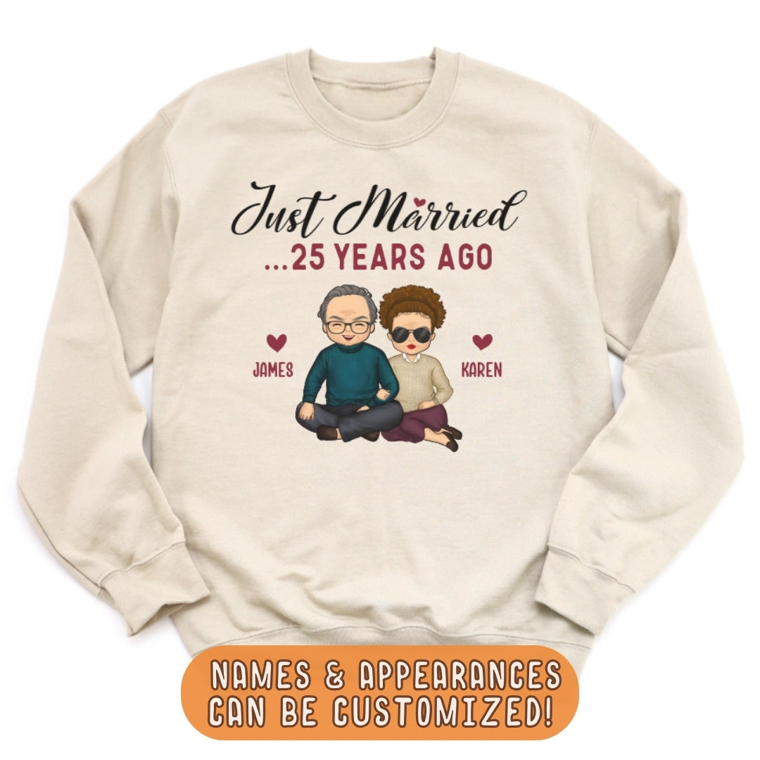 Shirts & Tops-Just Married... Years Ago - Personalized Unisex Sweatshirt for Couples | Funny Couple Sweatshirt-JackNRoy