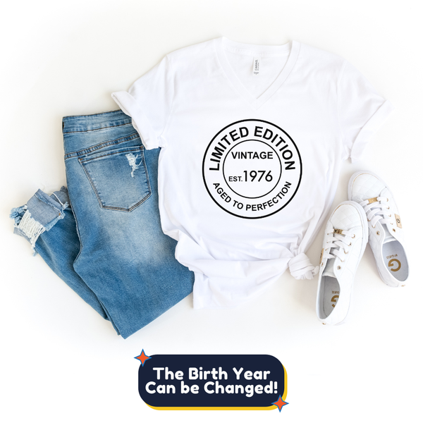 V-Neck Shirt-Limited Edition Birthday V-Neck (Customize Your Year)-S-White-Jack N Roy