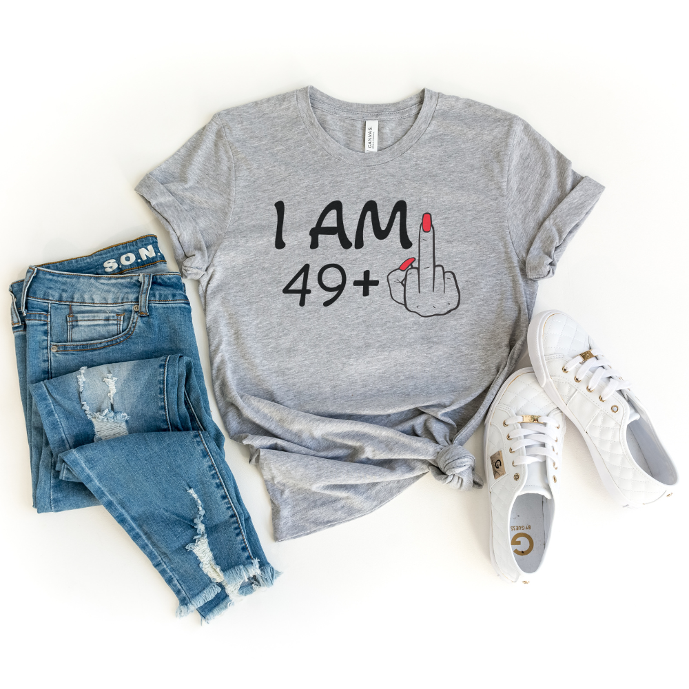 Shirts & Tops-I'M 49 + 1 - Custom Birthday T-Shirt (ANY AGE)-S-Athletic Heather-Jack N Roy