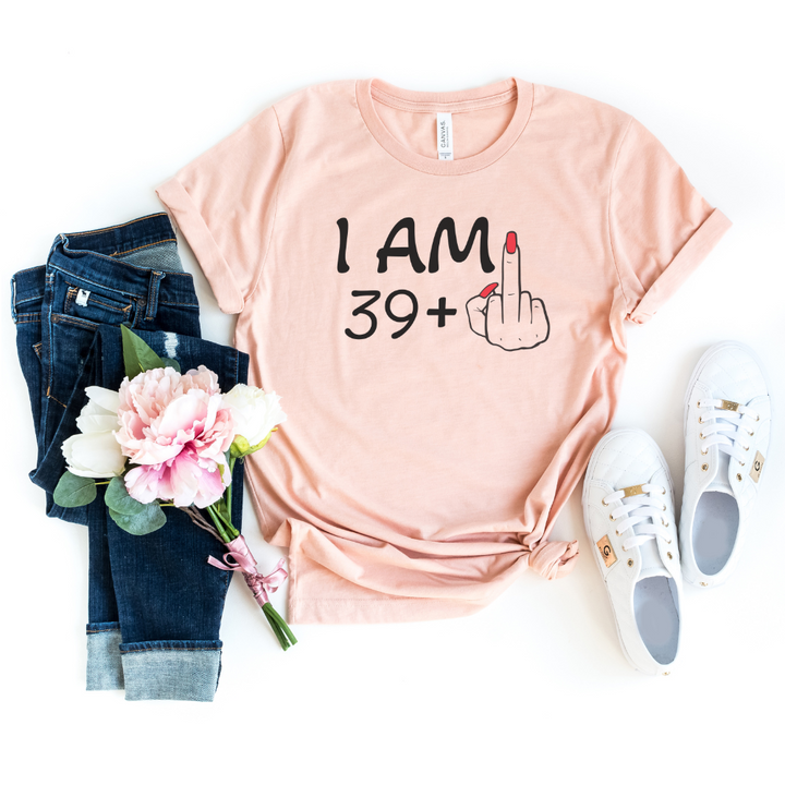 Shirts & Tops-I'm 39 + 1 - Custom Birthday T-Shirt (ANY AGE)-S-Heather Peach-Jack N Roy