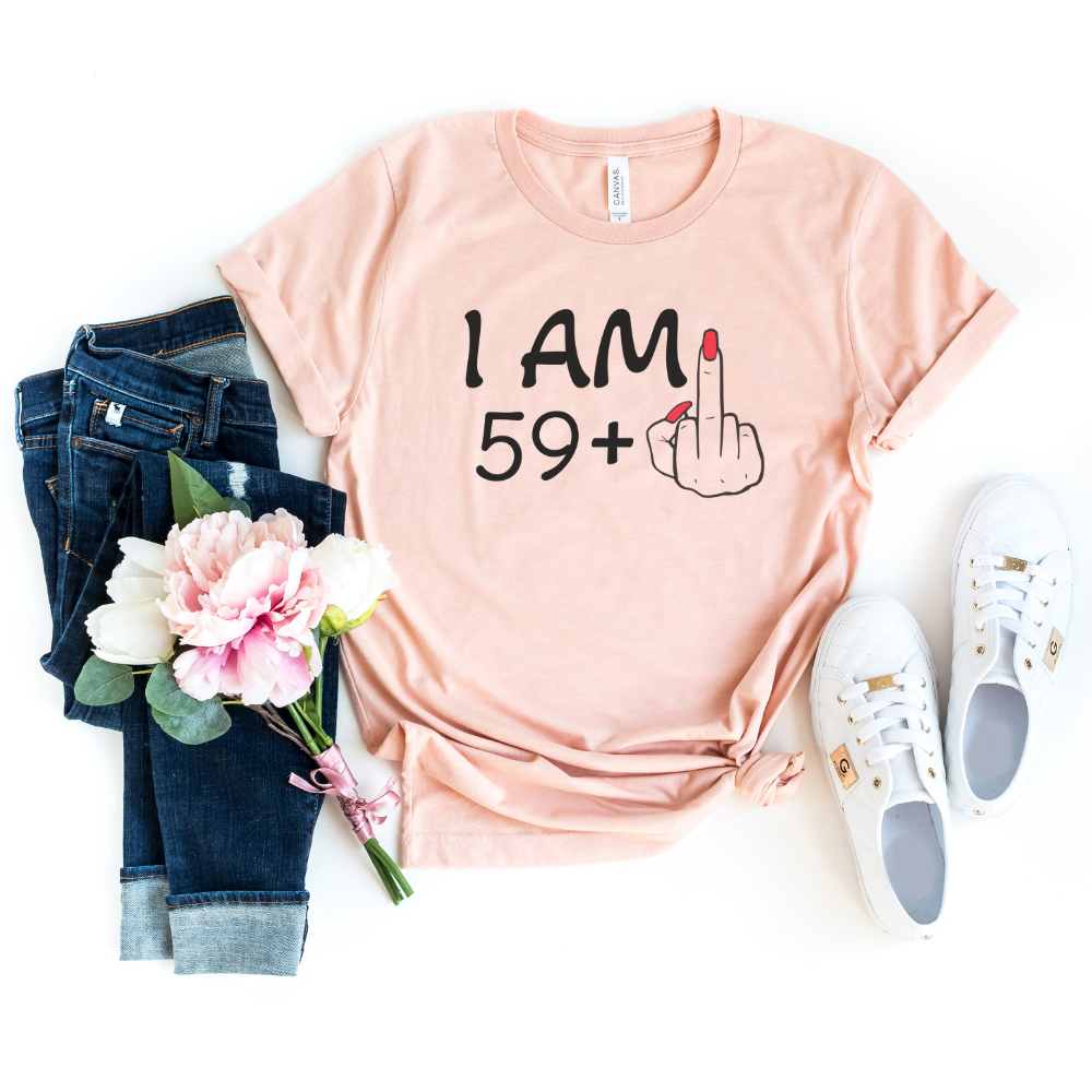 Shirts & Tops-I'M 59 + 1 - Custom Birthday T-Shirt (ANY AGE)-S-Heather Peach-Jack N Roy